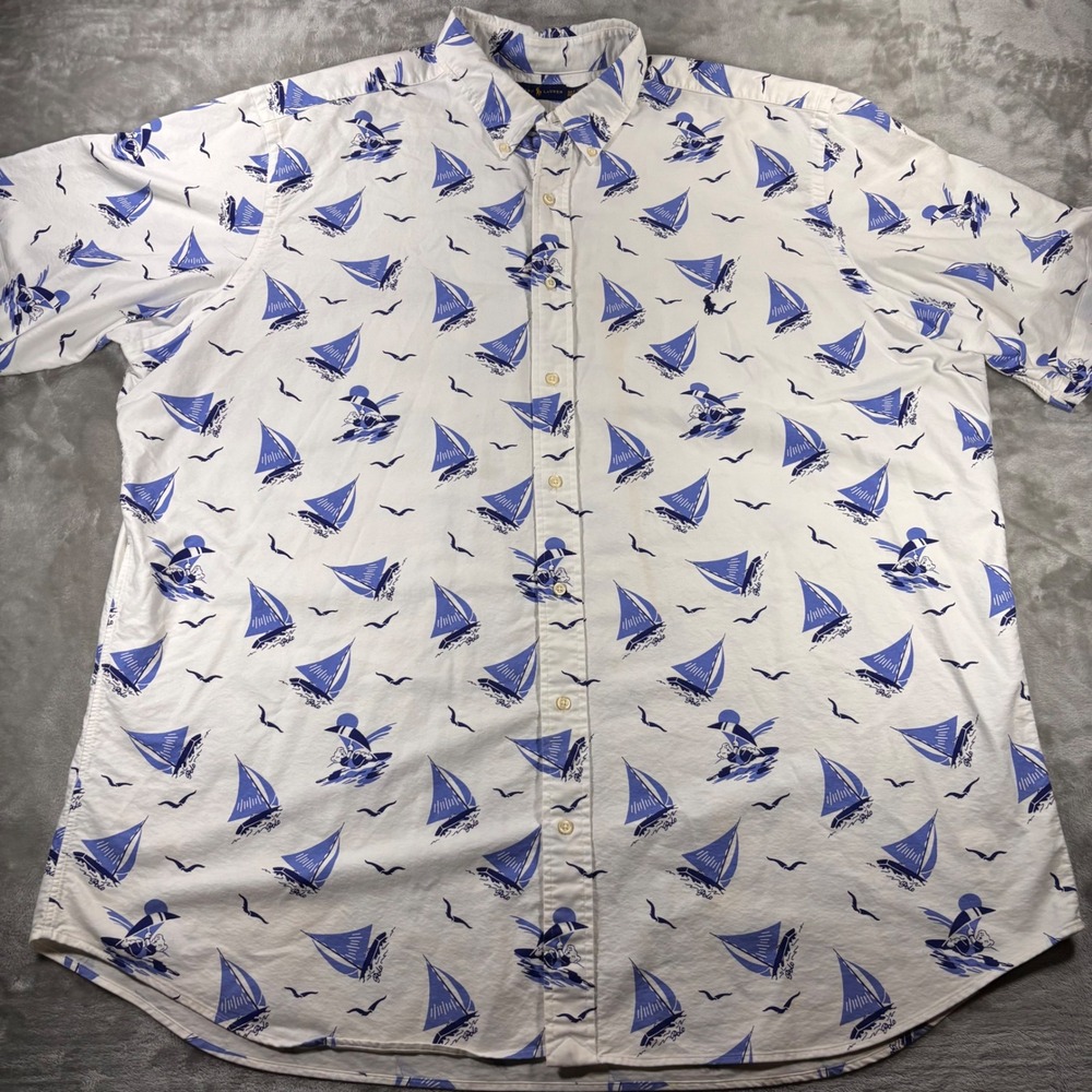 Ralph Lauren Mens 3XLT Sailboat Seagull Print Short Sleeve Button Down Shirt